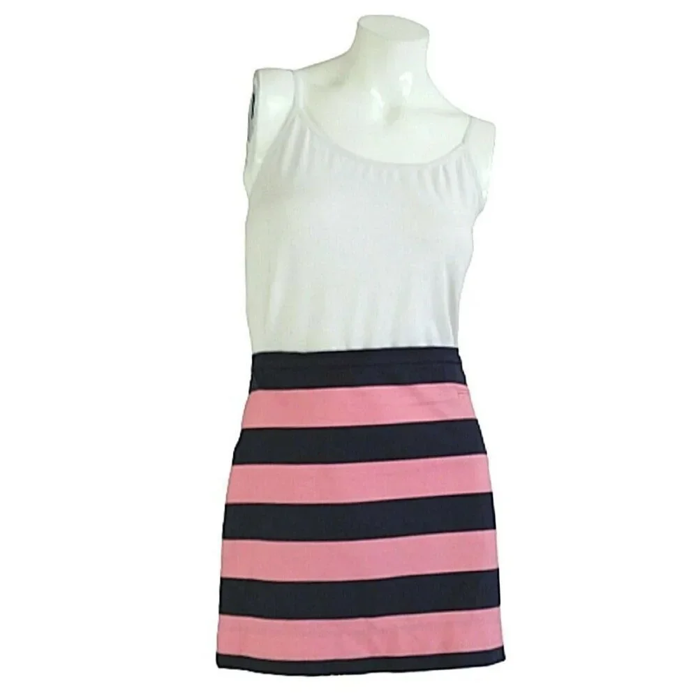 Gap Womens Rugby Skirt 2 Pink Blue Striped Zip Up Cotton Mini Casual